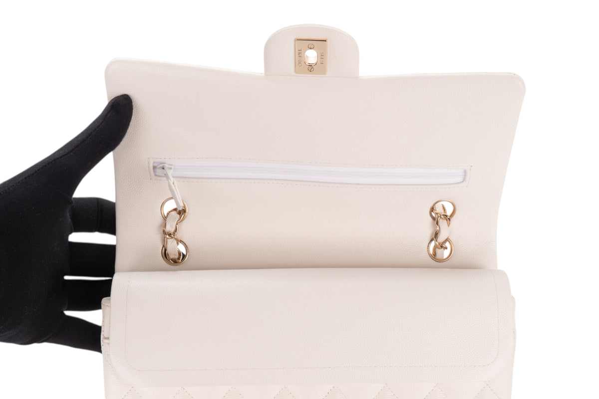 Chanel Medium Bag Classic White Caviar Gold Hardware - view 9