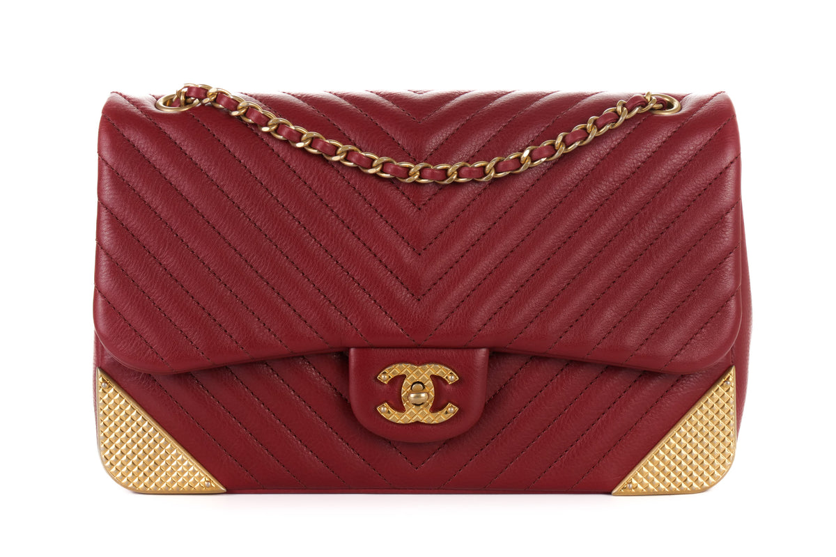 Chanel Single Flap Chevron Classic Rock The Corner Red Gold Hardware - view 1