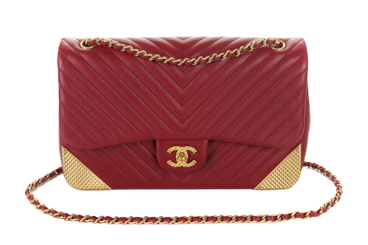 Chanel Single Flap Chevron Classic Rock The Corner Red Gold Hardware - view 10