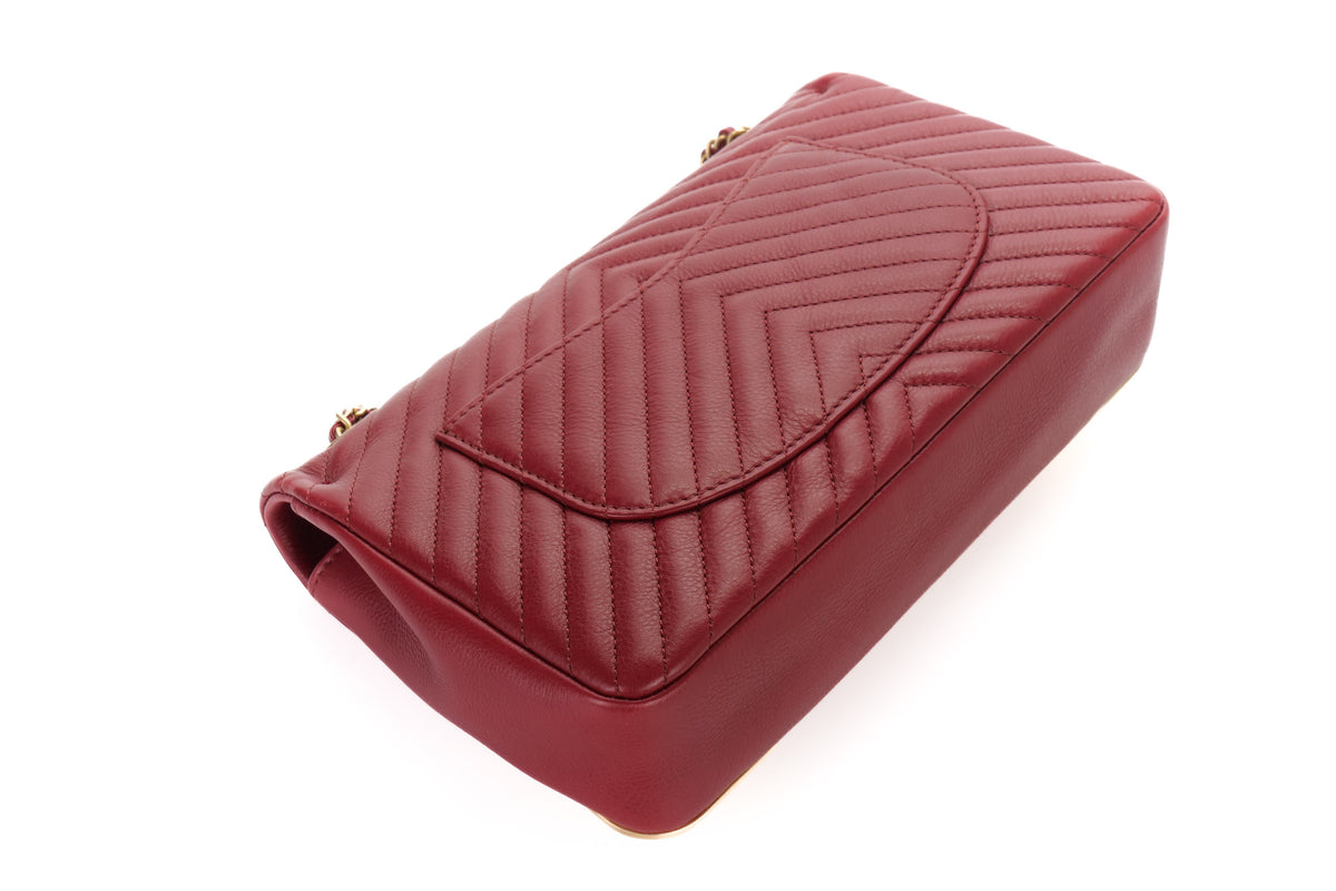 Chanel Single Flap Chevron Classic Rock The Corner Red Gold Hardware - view 13