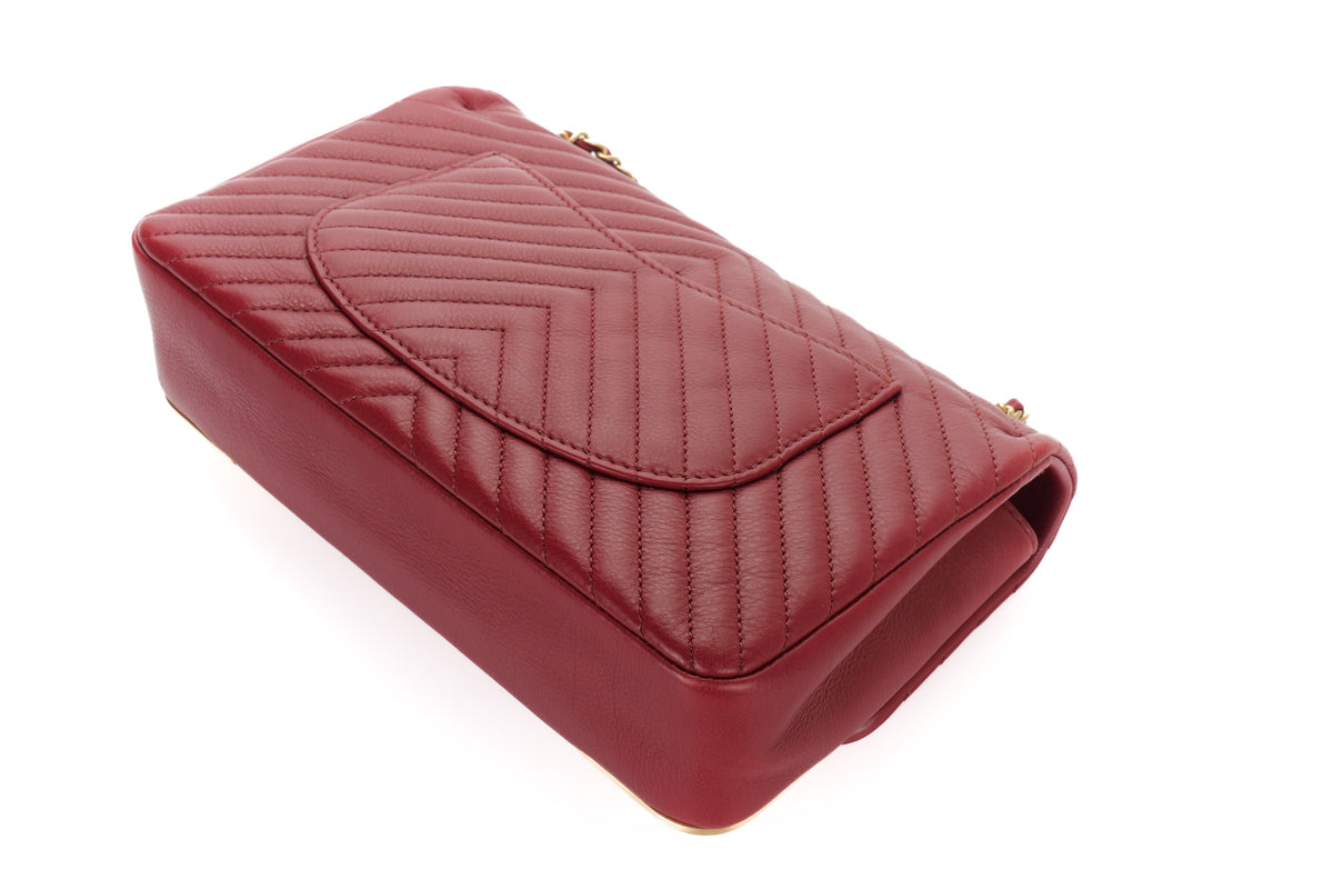 Chanel Single Flap Chevron Classic Rock The Corner Red Gold Hardware - view 14