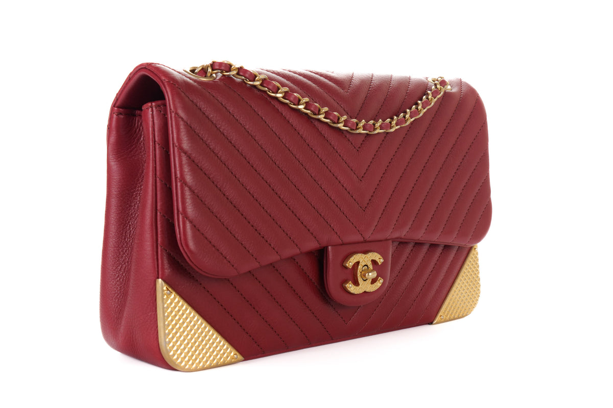 Chanel Single Flap Chevron Classic Rock The Corner Red Gold Hardware - view 2
