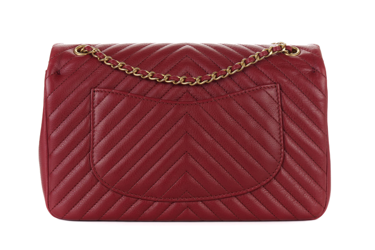 Chanel Single Flap Chevron Classic Rock The Corner Red Gold Hardware - view 3