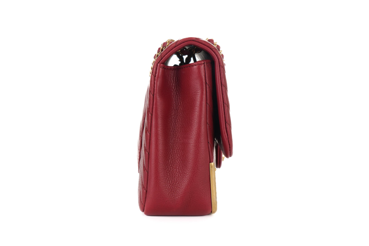 Chanel Single Flap Chevron Classic Rock The Corner Red Gold Hardware - view 5
