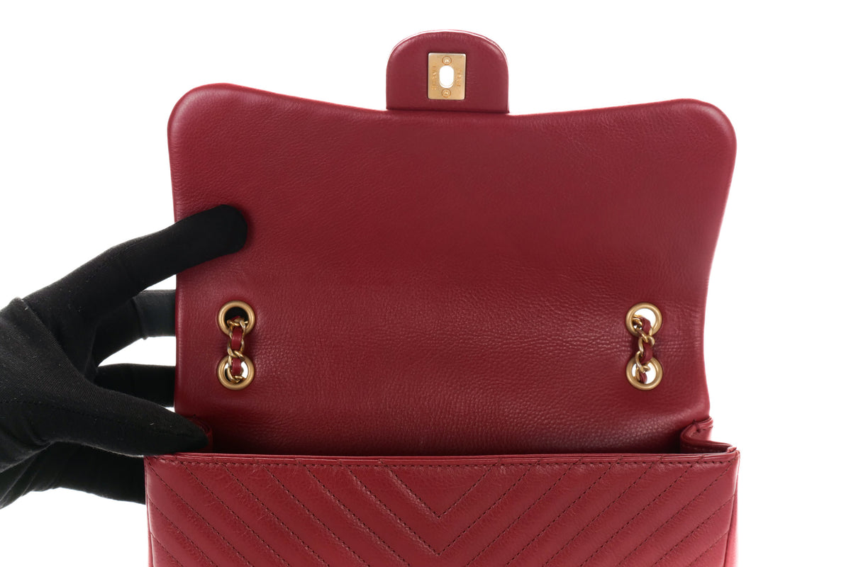 Chanel Single Flap Chevron Classic Rock The Corner Red Gold Hardware - view 8