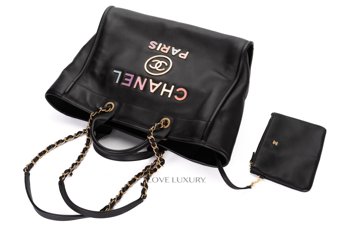 Chanel Large Deauville Shopping Tote Black Calfskin - view 12