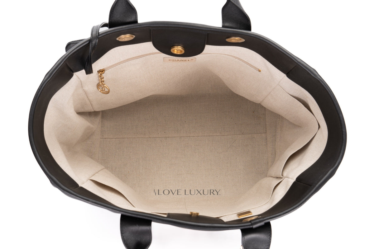 Chanel Large Deauville Shopping Tote Black Calfskin - view 8