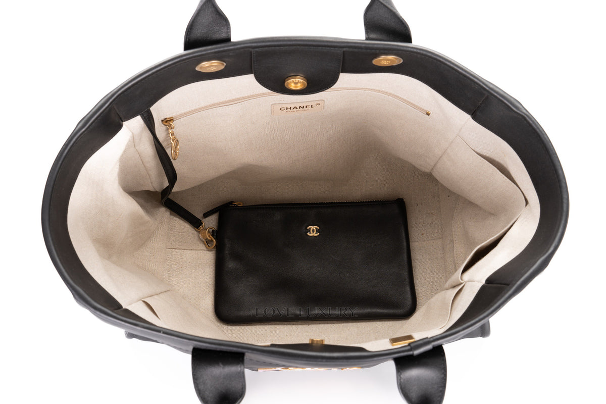Chanel Large Deauville Shopping Tote Black Calfskin - view 9