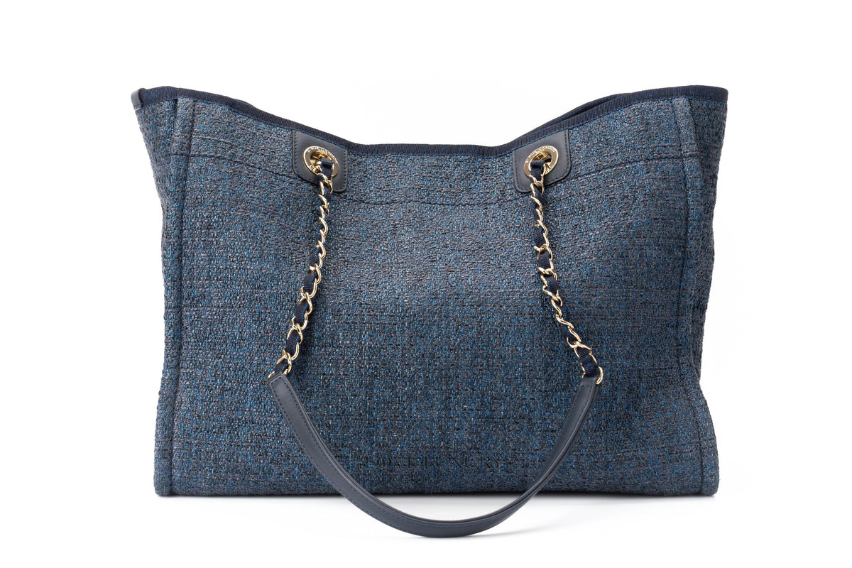 Chanel Medium Deauville Tote Glittery Navy Blue Tweed - view 3