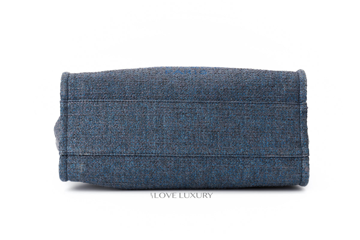 Chanel Medium Deauville Tote Glittery Navy Blue Tweed - view 5