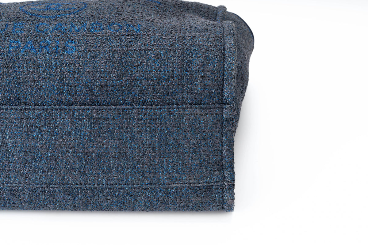 Chanel Medium Deauville Tote Glittery Navy Blue Tweed - view 9