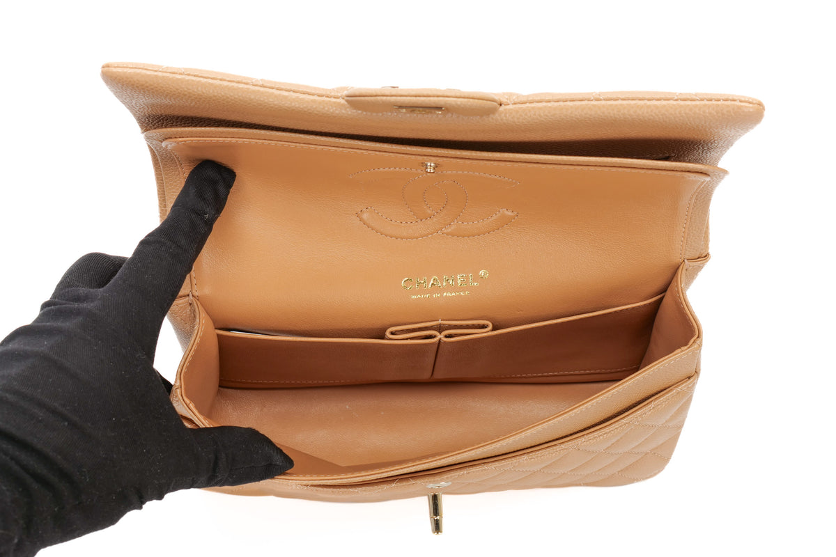 Chanel Medium Double Classic Flap Salmon Caviar Gold Hardware - view 10