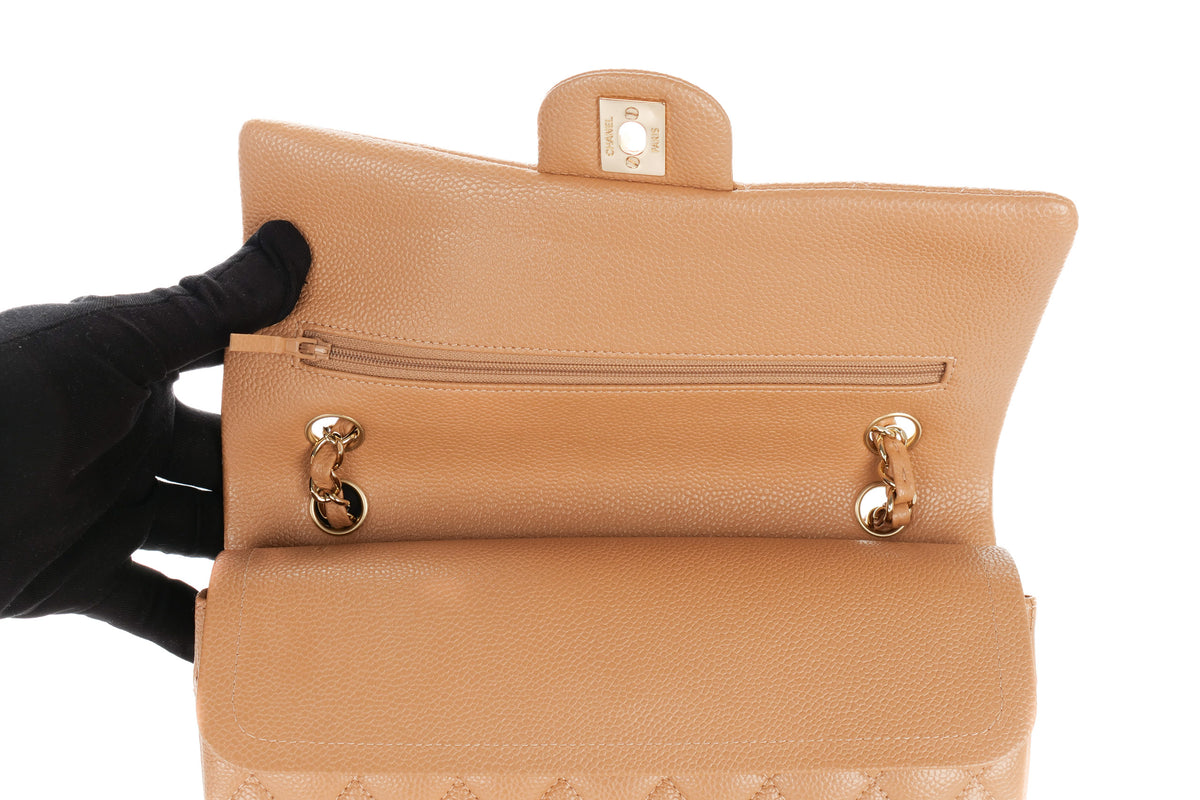 Chanel Medium Double Classic Flap Salmon Caviar Gold Hardware - view 9