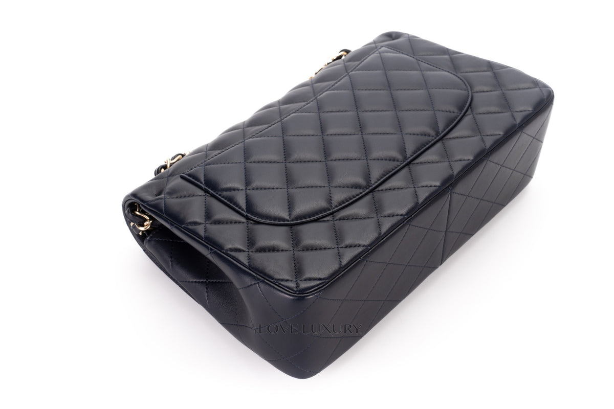 Chanel Jumbo Classic Flap Navy Caviar Champagne Hardware - view 14