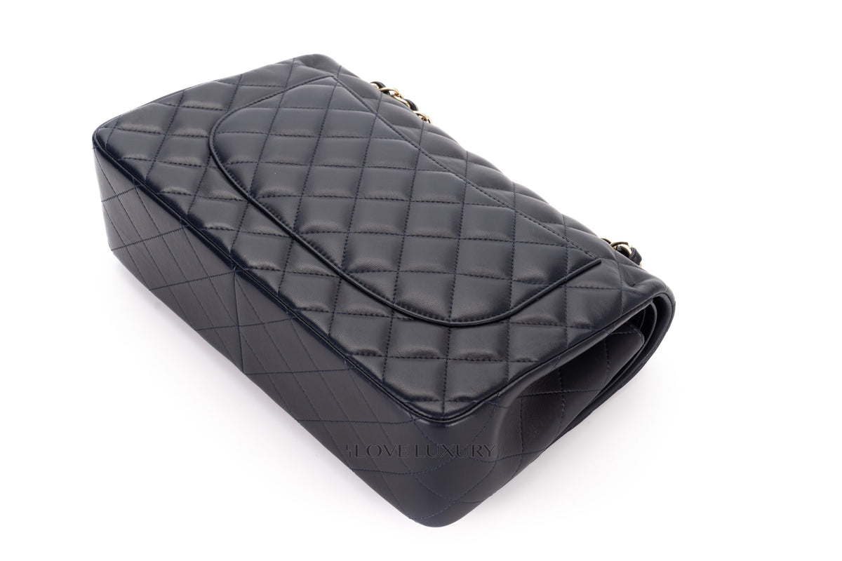 Chanel Jumbo Classic Flap Navy Caviar Champagne Hardware - view 15