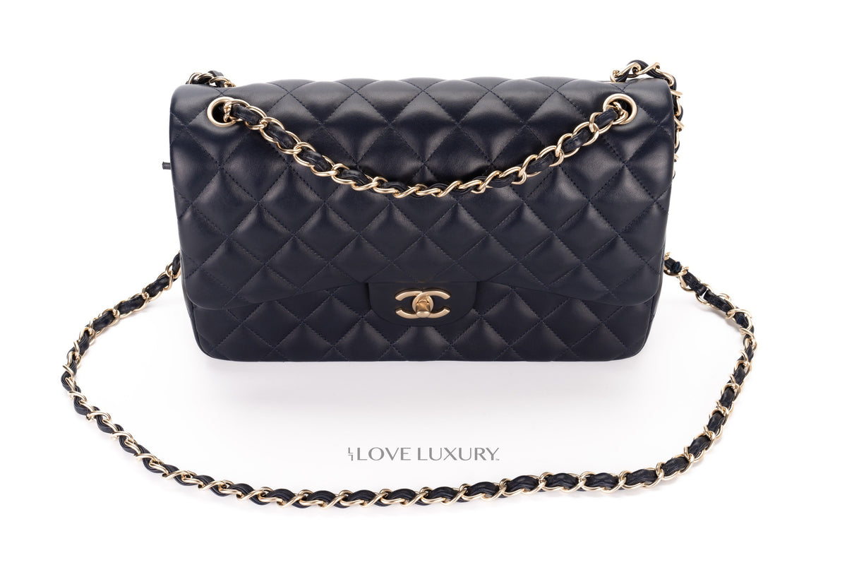 Chanel Jumbo Classic Flap Navy Caviar Champagne Hardware - view 8