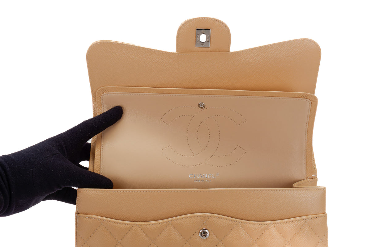 Chanel Jumbo Classic Flap Beige Caviar Silver Hardware - view 10