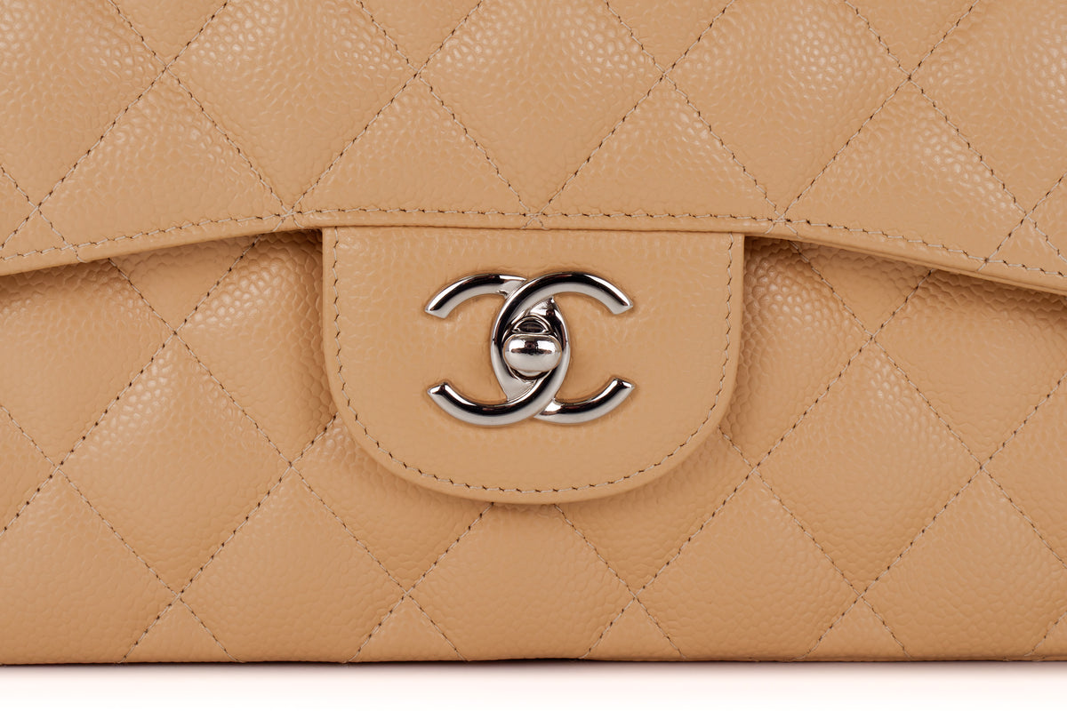 Chanel Jumbo Classic Flap Beige Caviar Silver Hardware - view 7