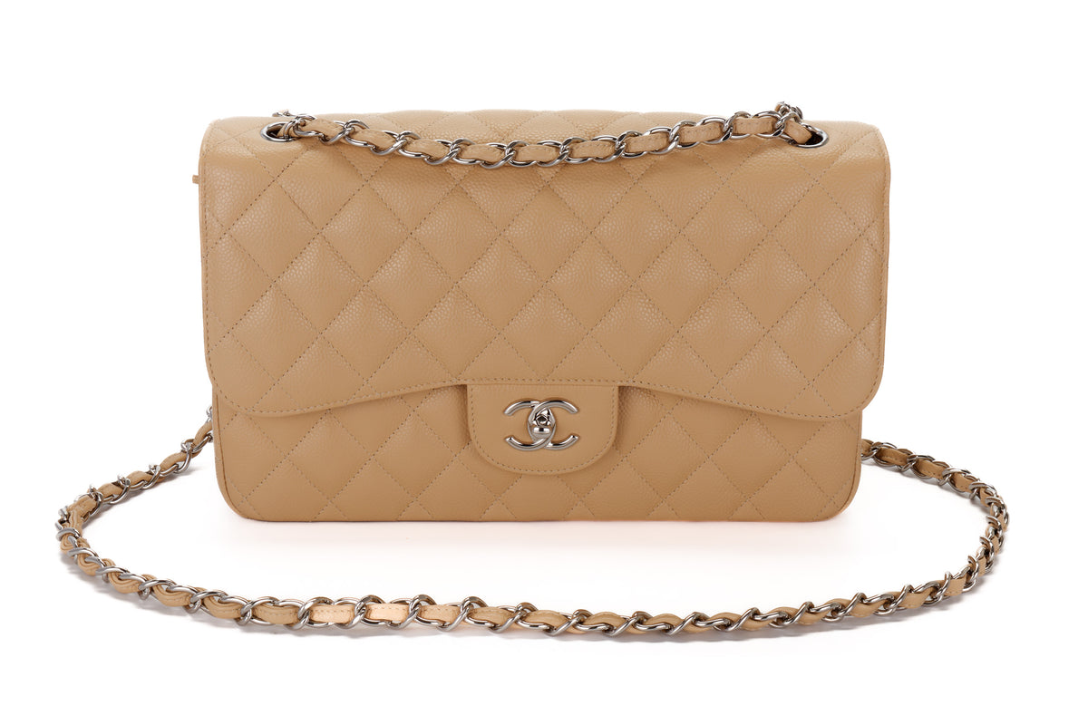 Chanel Jumbo Classic Flap Beige Caviar Silver Hardware - view 8