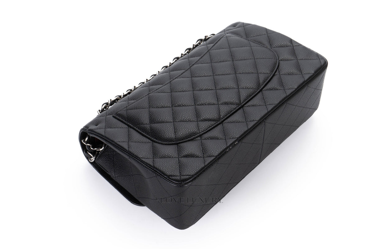 Chanel Jumbo Classic Flap Black Caviar Silver Hardware - view 14