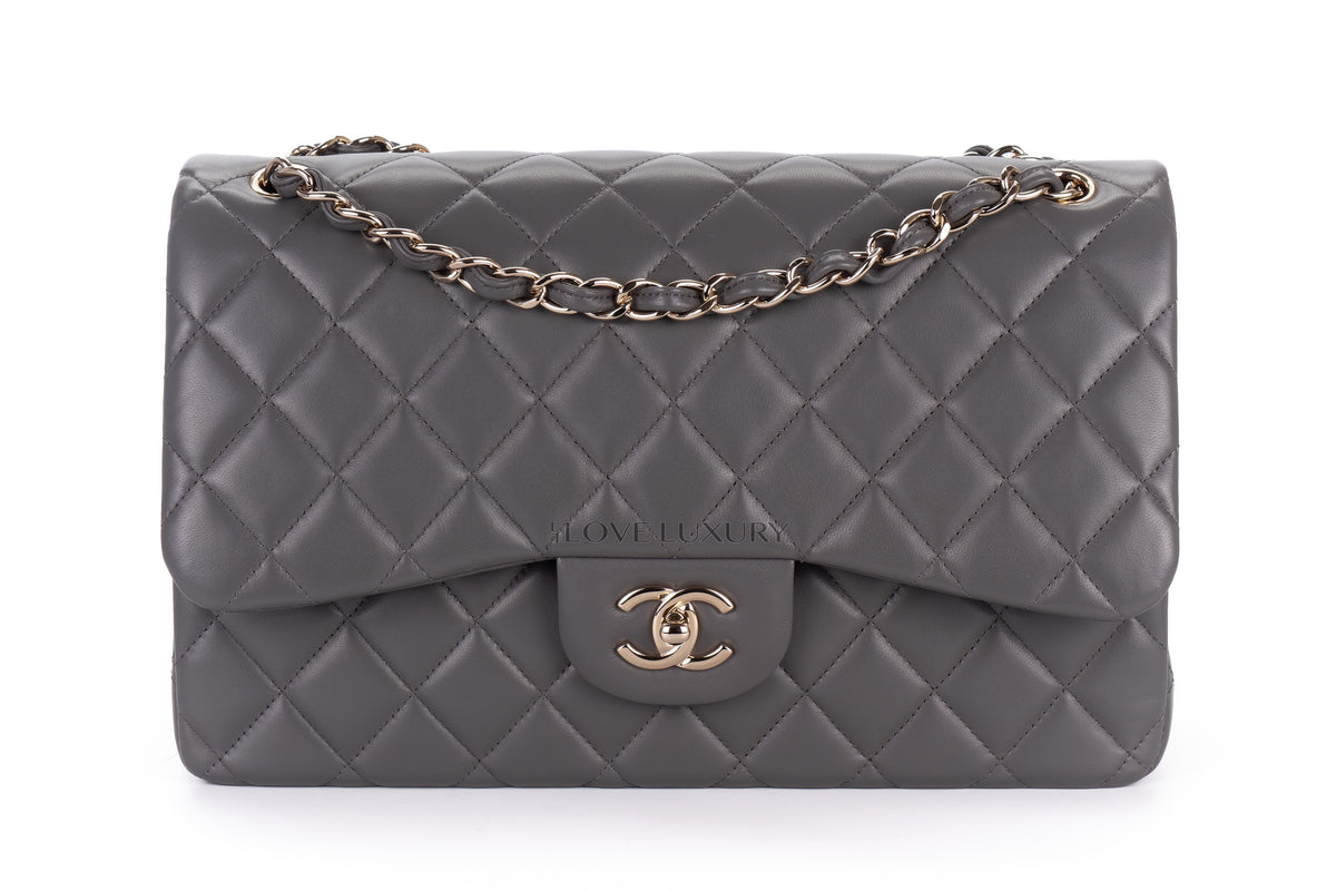 Chanel Jumbo Classic Flap Light Grey Lambskin Light Gold Hardware - view 1