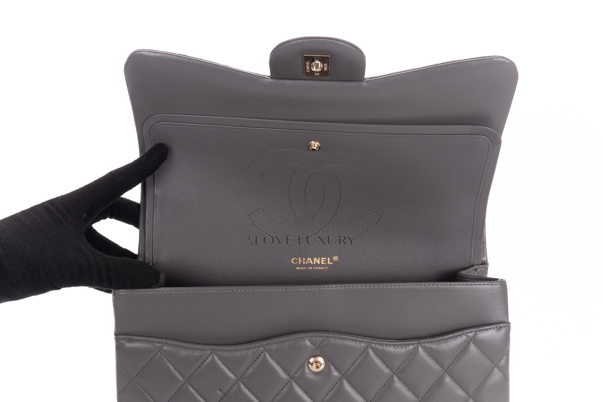 Chanel Jumbo Classic Flap Light Grey Lambskin Light Gold Hardware - view 10