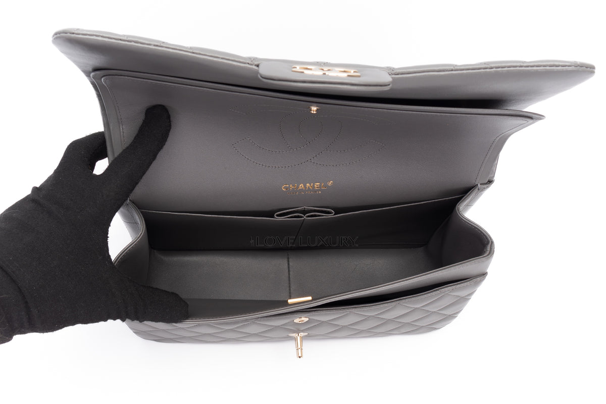 Chanel Jumbo Classic Flap Light Grey Lambskin Light Gold Hardware - view 11