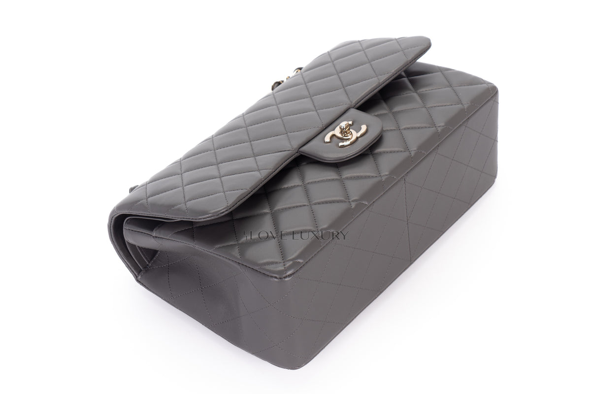 Chanel Jumbo Classic Flap Light Grey Lambskin Light Gold Hardware - view 12