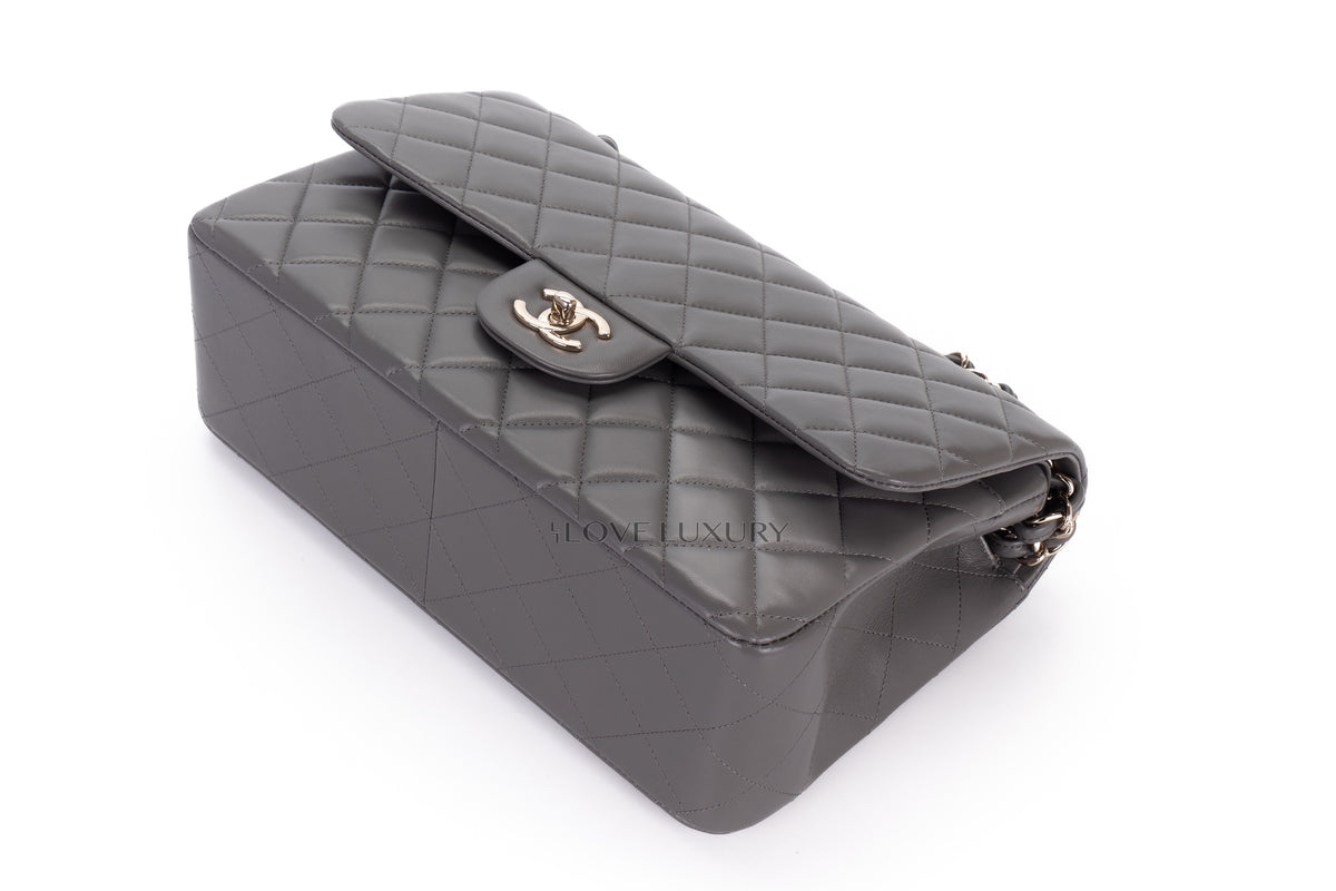 Chanel Jumbo Classic Flap Light Grey Lambskin Light Gold Hardware - view 13