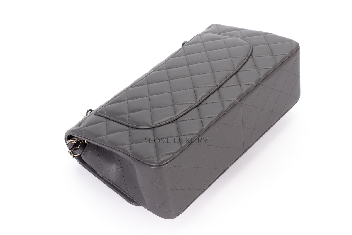Chanel Jumbo Classic Flap Light Grey Lambskin Light Gold Hardware - view 14