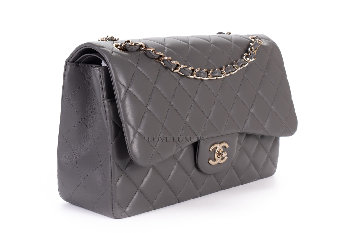 Chanel Jumbo Classic Flap Light Grey Lambskin Light Gold Hardware - view 2