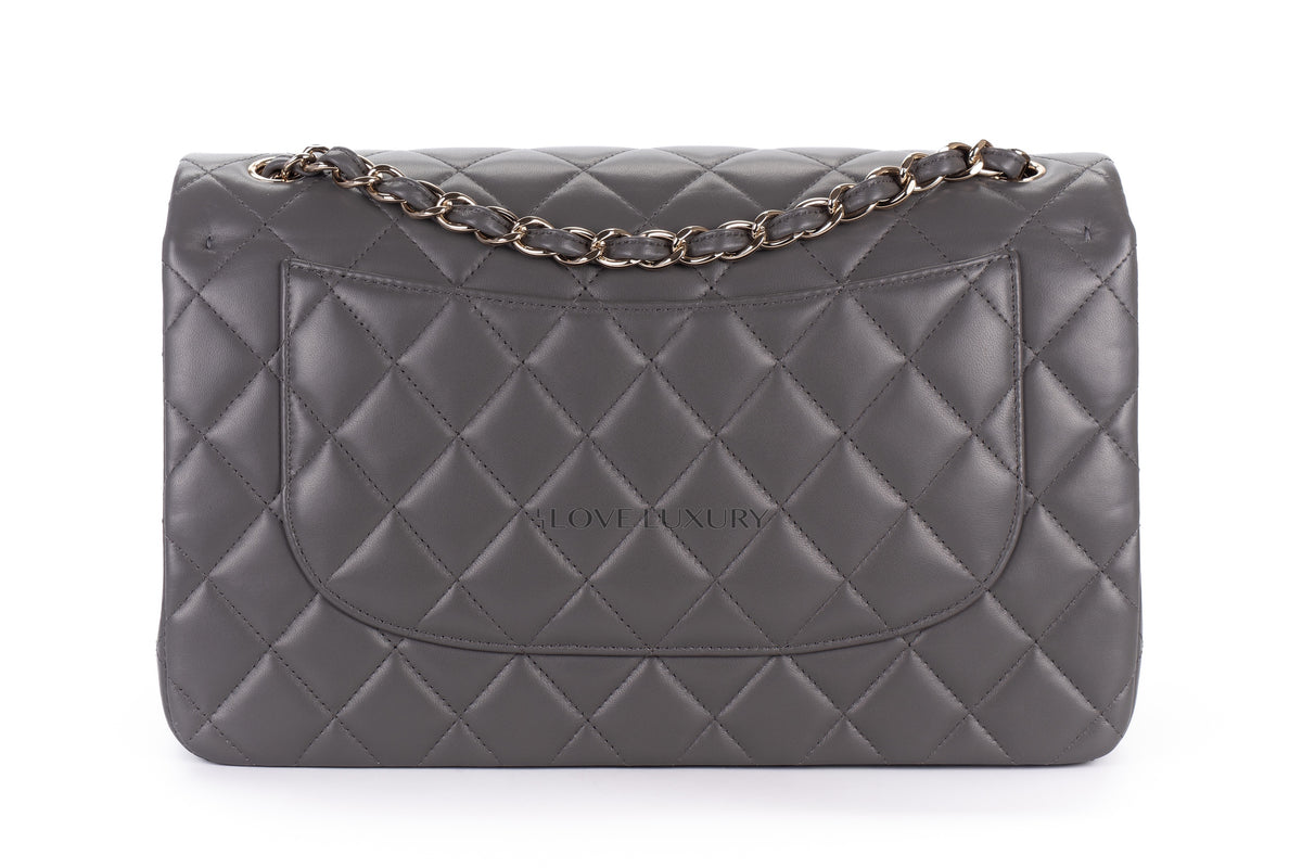 Chanel Jumbo Classic Flap Light Grey Lambskin Light Gold Hardware - view 3