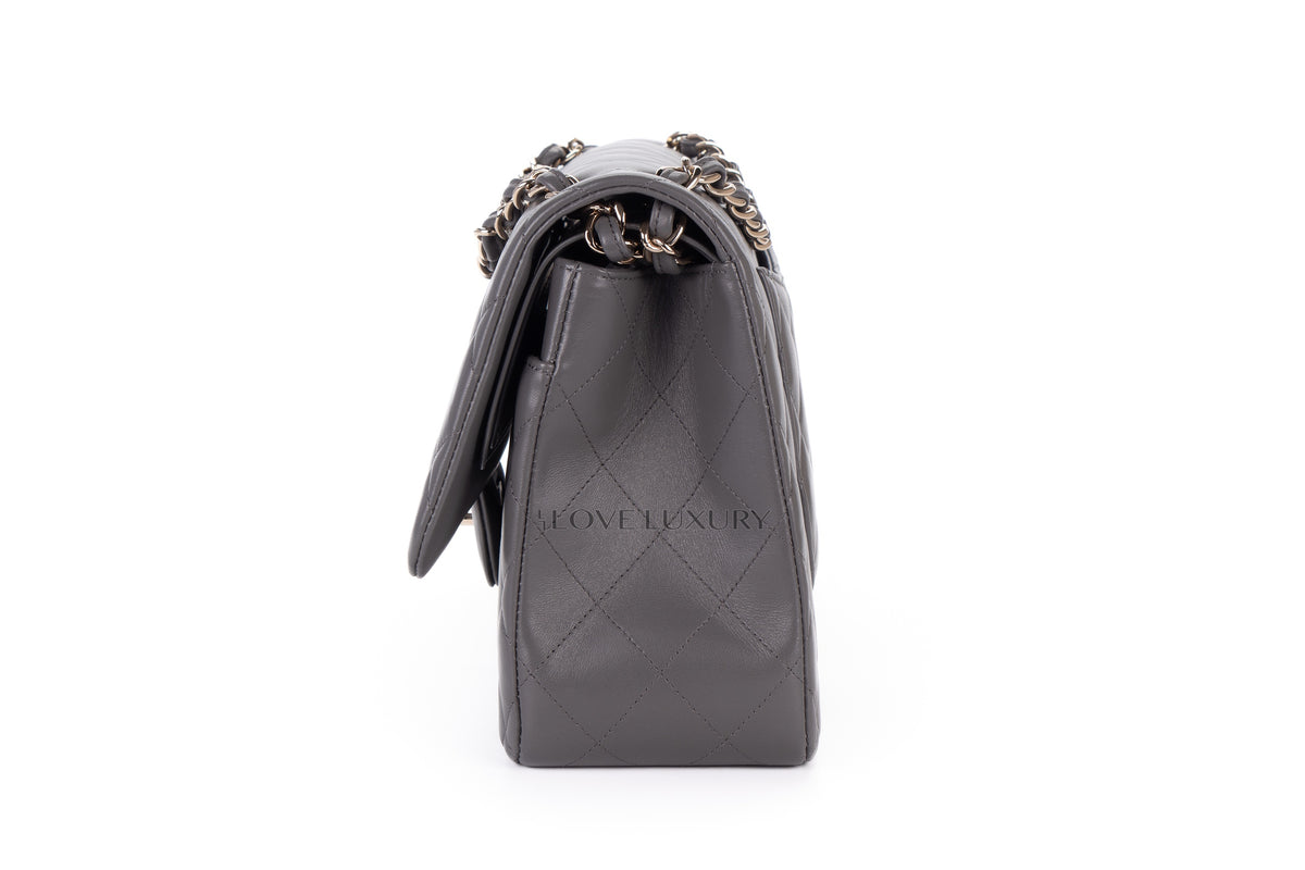 Chanel Jumbo Classic Flap Light Grey Lambskin Light Gold Hardware - view 4
