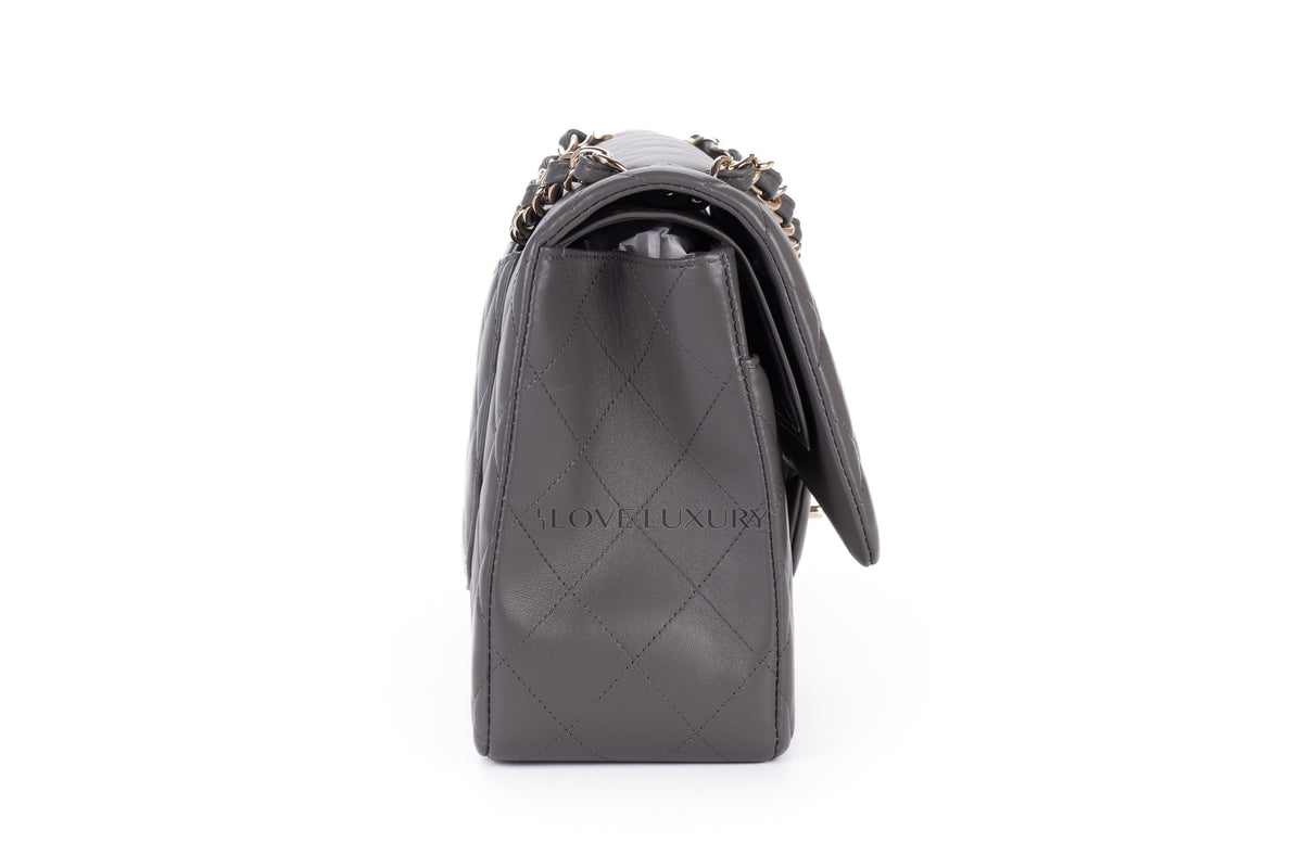 Chanel Jumbo Classic Flap Light Grey Lambskin Light Gold Hardware - view 5