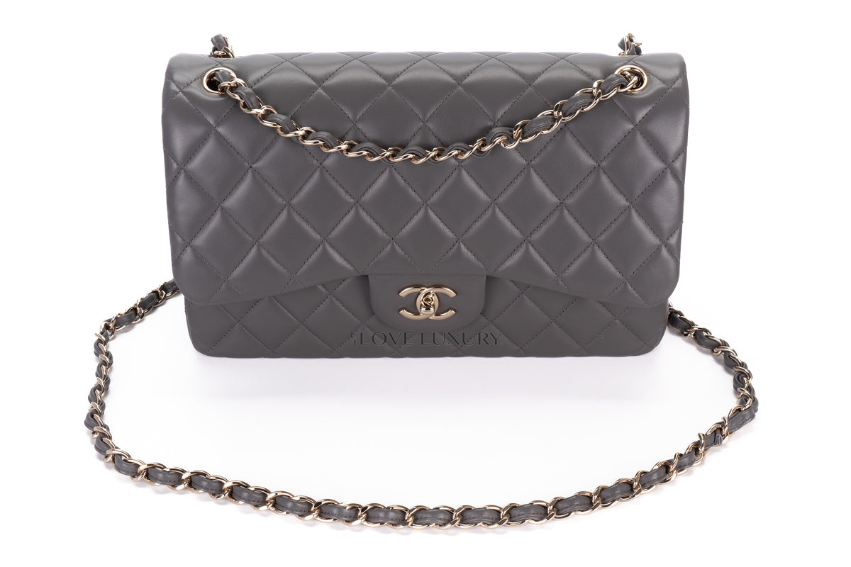 Chanel Jumbo Classic Flap Light Grey Lambskin Light Gold Hardware - view 8