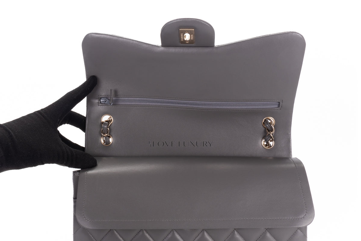 Chanel Jumbo Classic Flap Light Grey Lambskin Light Gold Hardware - view 9
