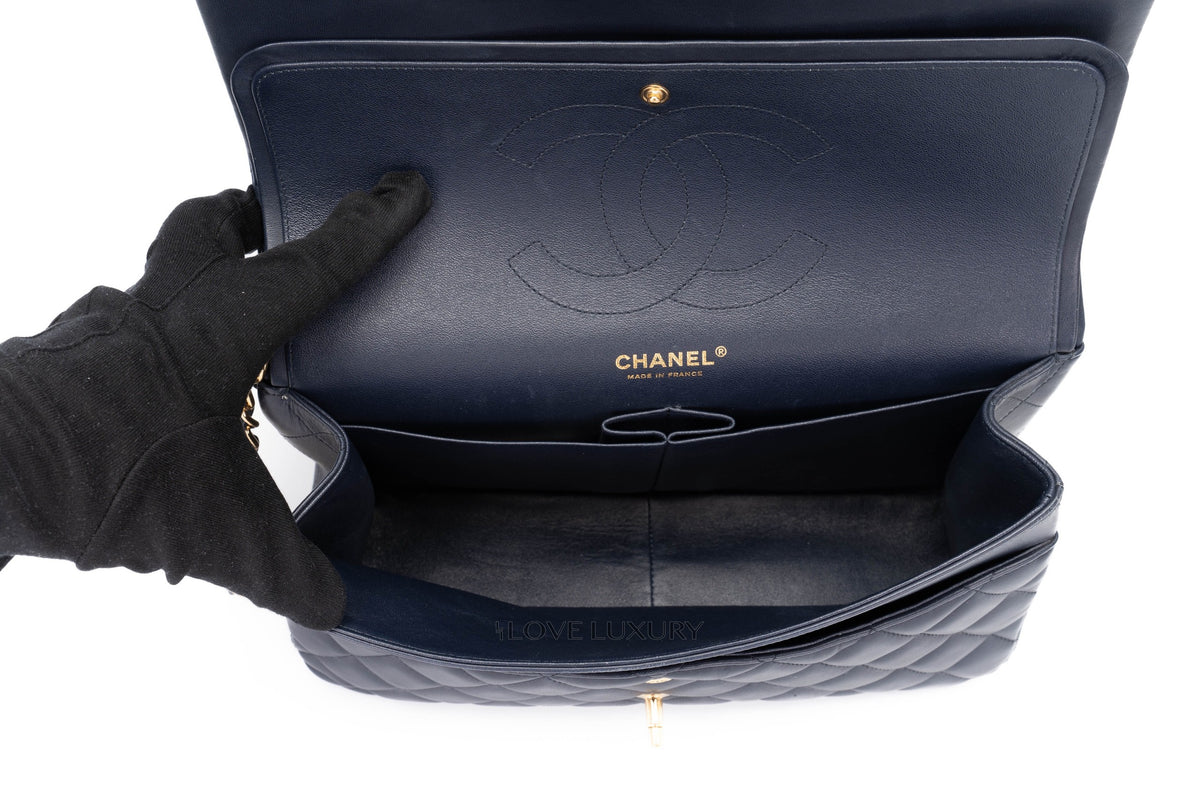 Chanel Jumbo Classic Flap Navy Lambskin Gold Hardware - view 11