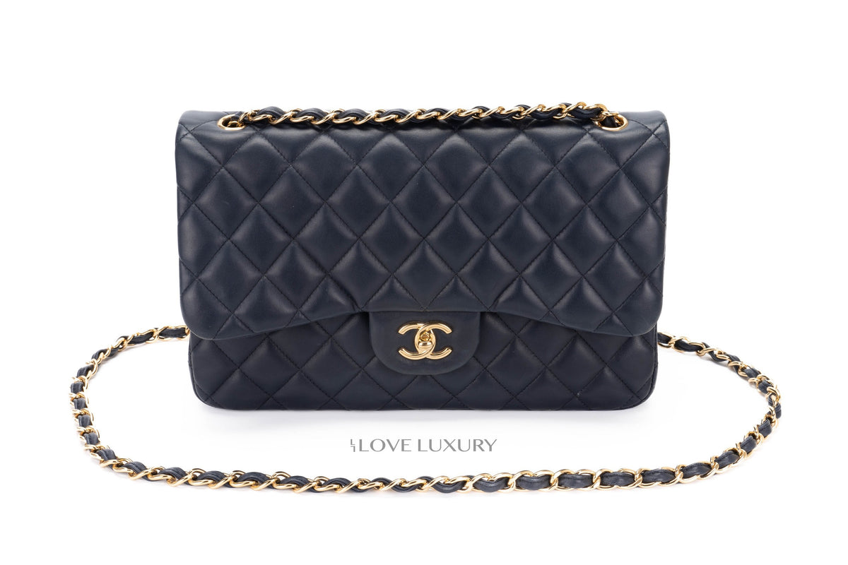 Chanel Jumbo Classic Flap Navy Lambskin Gold Hardware - view 12