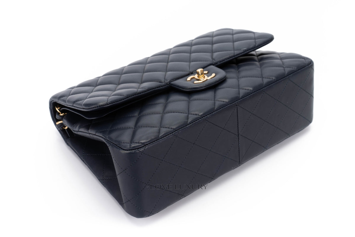 Chanel Jumbo Classic Flap Navy Lambskin Gold Hardware - view 14