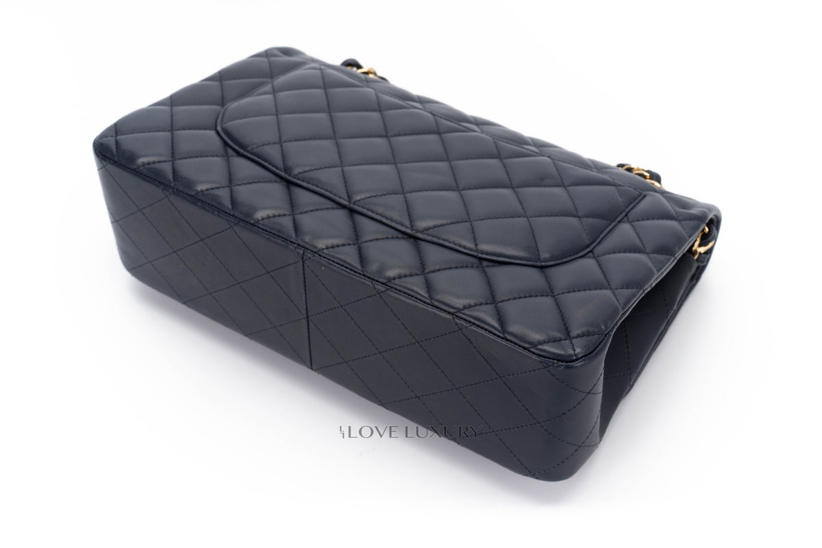 Chanel Jumbo Classic Flap Navy Lambskin Gold Hardware - view 16