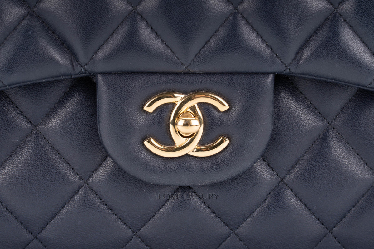 Chanel Jumbo Classic Flap Navy Lambskin Gold Hardware - view 7