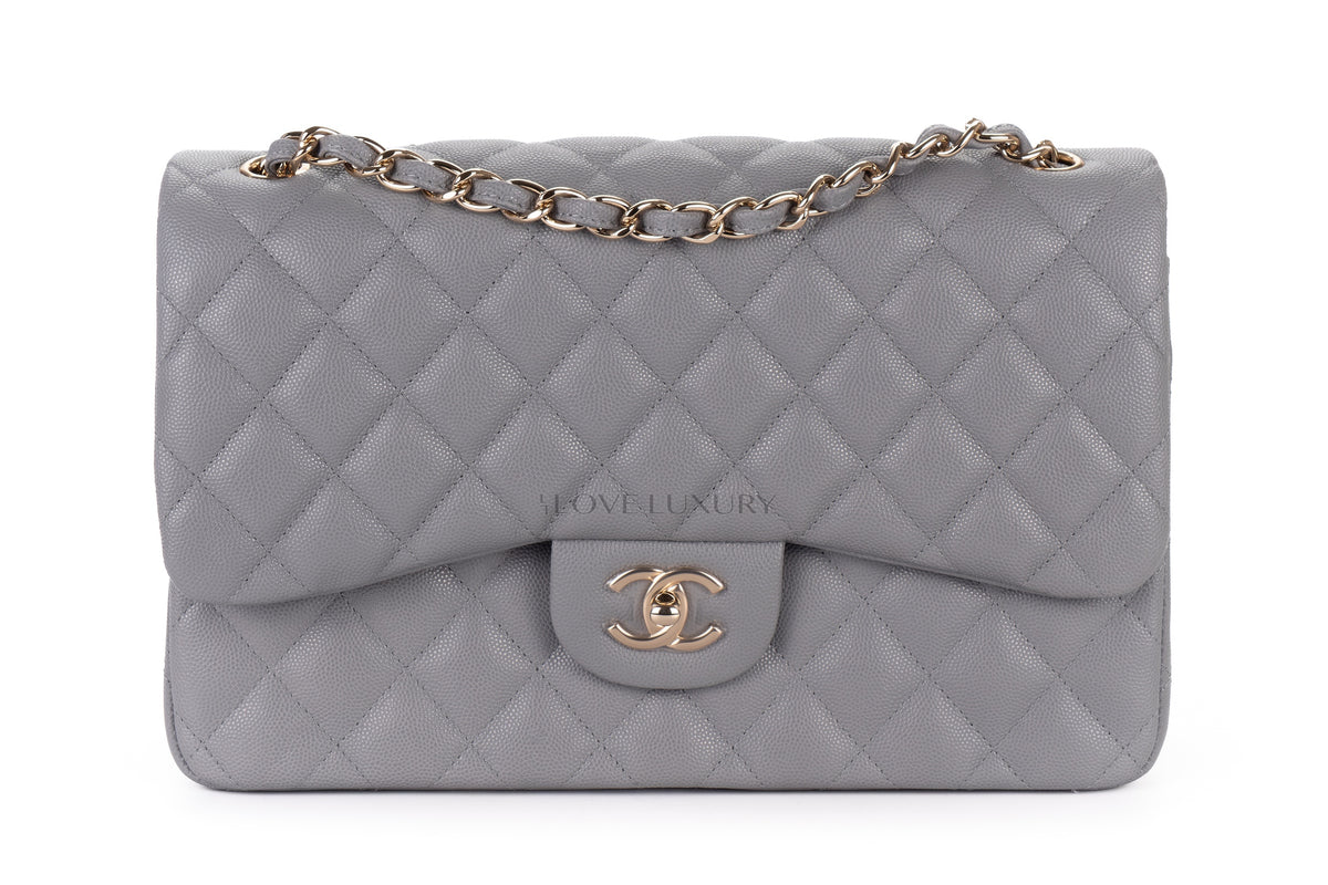 Chanel Jumbo Bag Grey Pale Caviar Light Gold Hardware - view 1