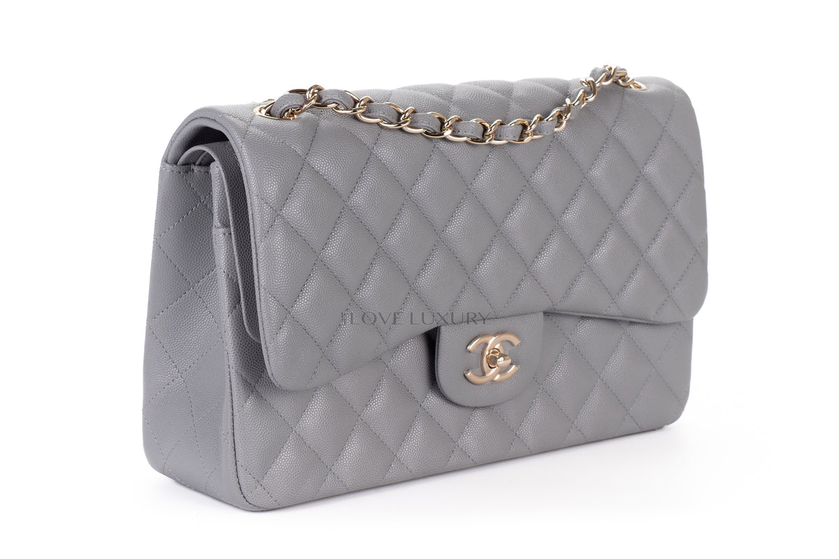 Chanel Jumbo Bag Grey Pale Caviar Light Gold Hardware - view 2