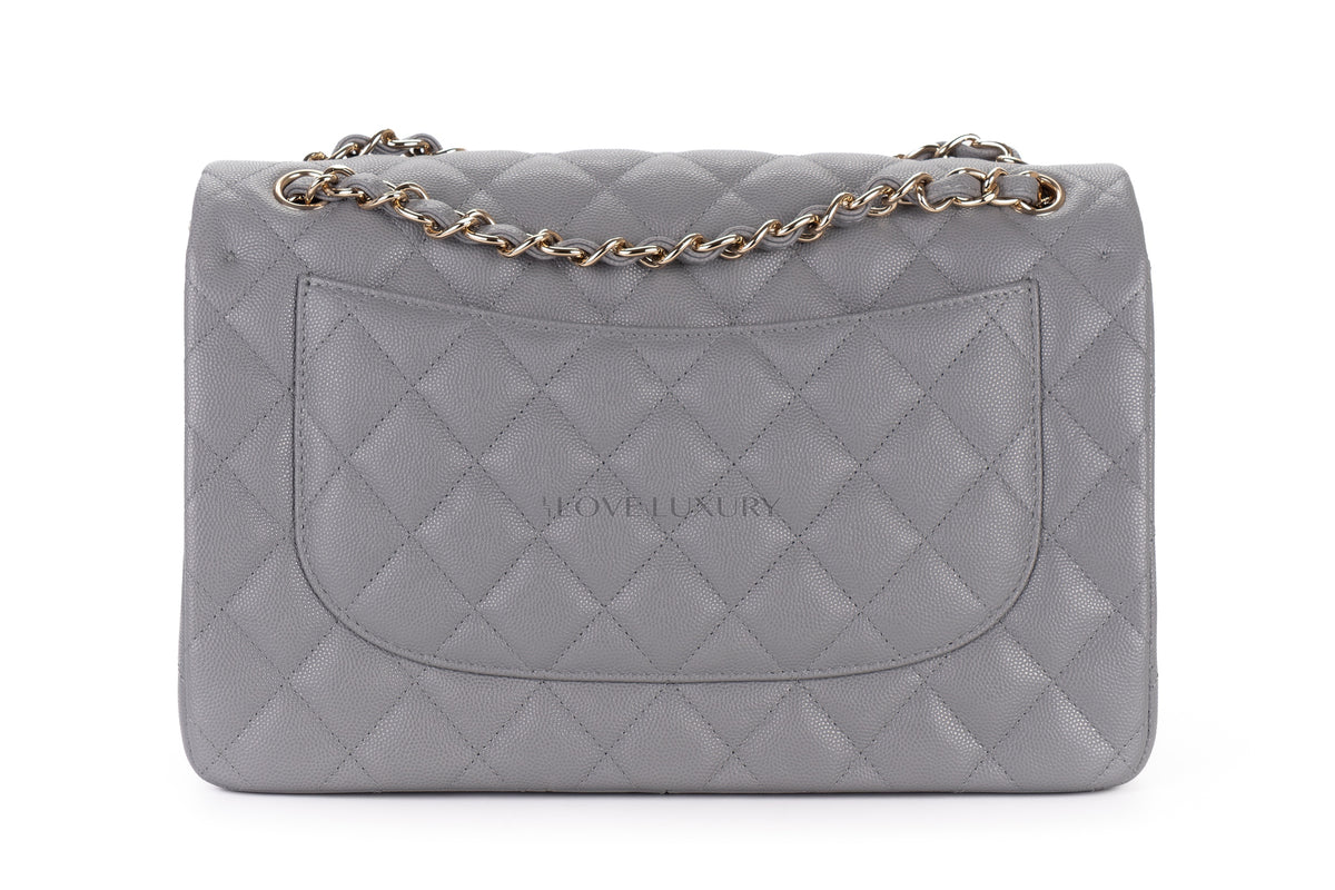 Chanel Jumbo Bag Grey Pale Caviar Light Gold Hardware - view 3