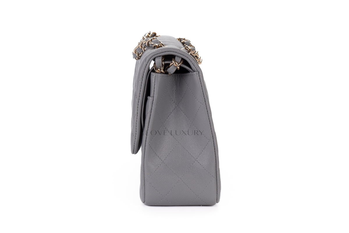 Chanel Jumbo Bag Grey Pale Caviar Light Gold Hardware - view 4