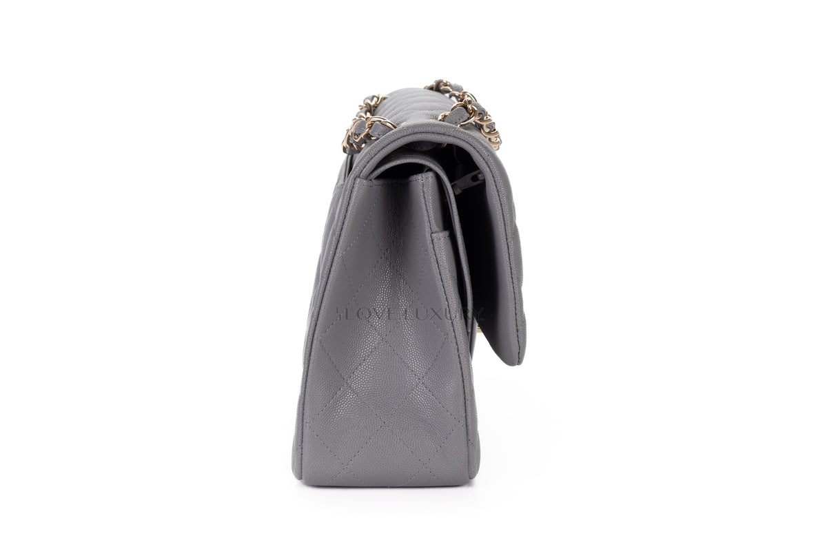 Chanel Jumbo Bag Grey Pale Caviar Light Gold Hardware - view 5