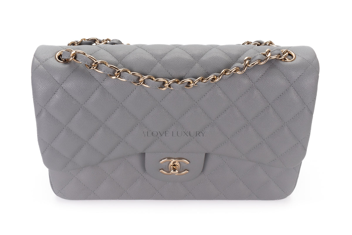 Chanel Jumbo Bag Grey Pale Caviar Light Gold Hardware - view 7