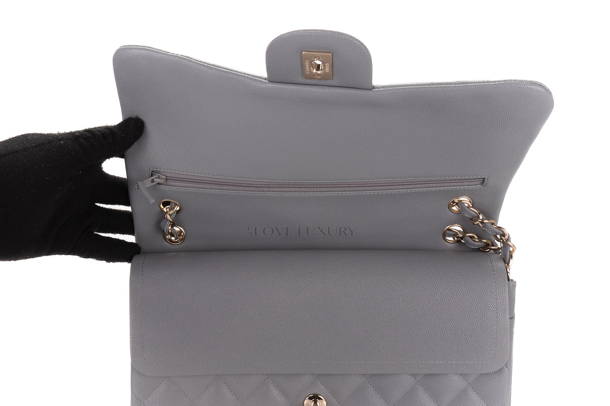 Chanel Jumbo Bag Grey Pale Caviar Light Gold Hardware - view 8