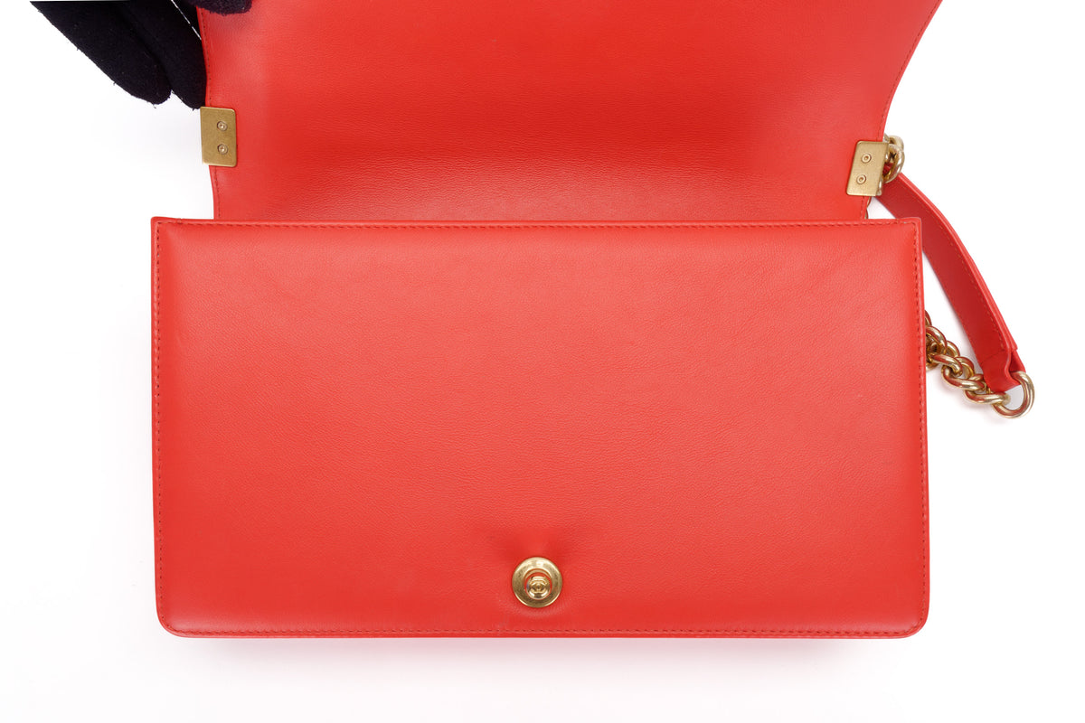 Chanel Large Boy Coral Red Gold Hardware - view 10