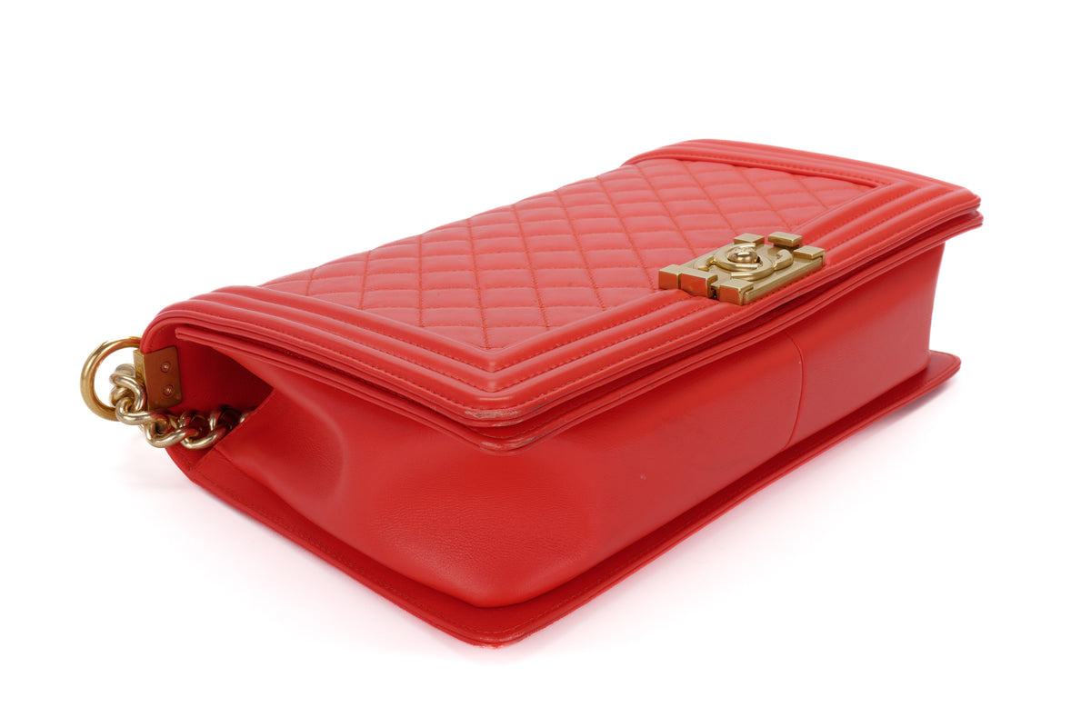 Chanel Large Boy Coral Red Gold Hardware - view 13